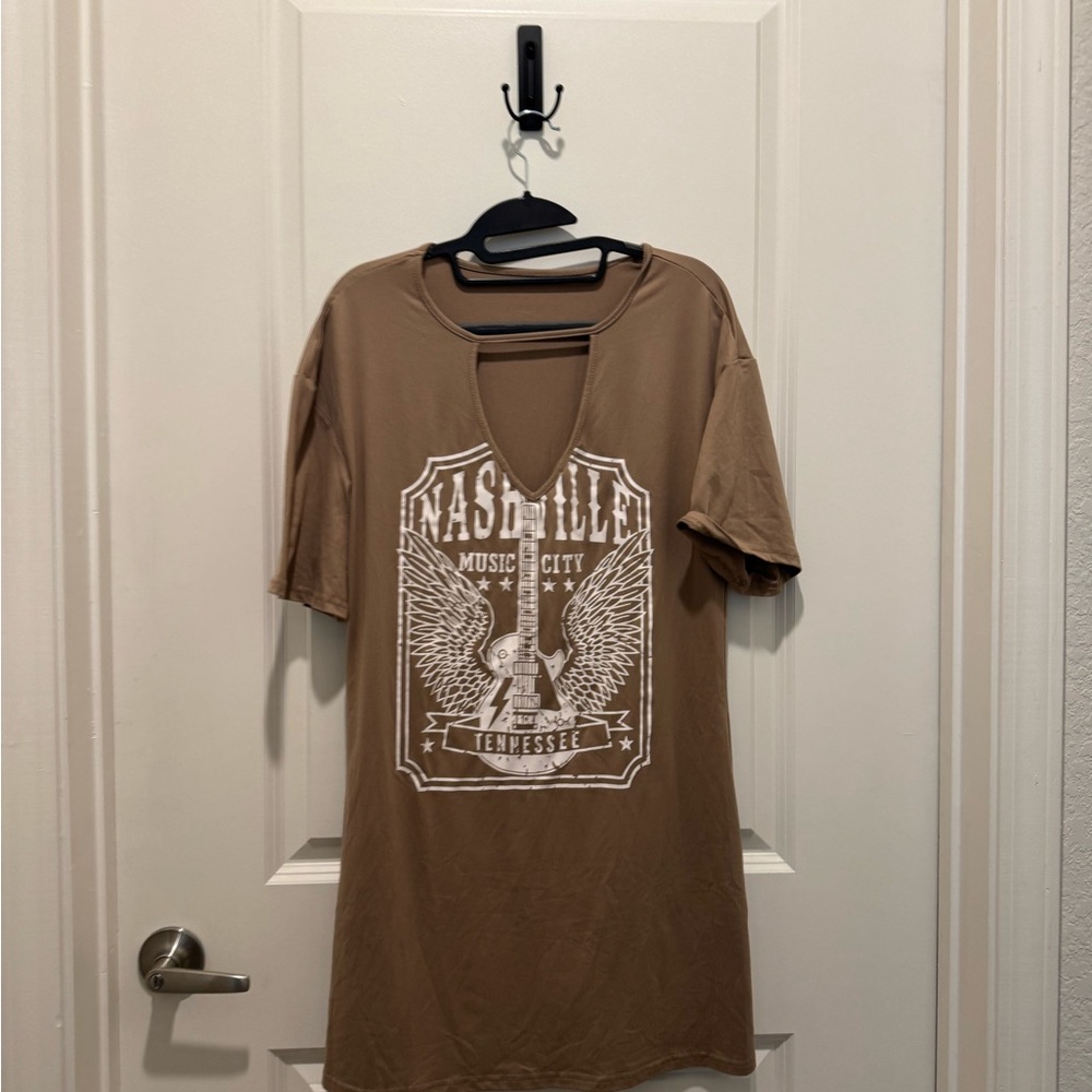 Brown Nashville Graphic T-Shirt Dress
